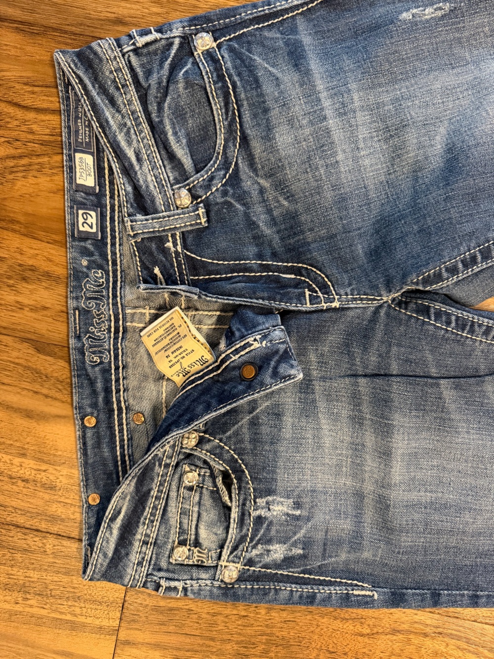 Miss Me Denim Bootcut Jeans with Embroidered Peace Sign Pocket - Picture 2 of 6